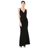 Dress the Population Women's Jordan Plunging Drape Front Sleeveless Long Gown with Slit