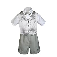 7pc Baby Boys Grey Formal Shorts Check Suits Extra Vest Bow Tie Sets S-4T