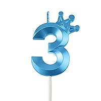 Birthday Number Candles 3, 3 Candle Birthday Boy, Sparkler Birthday Candles, 3rd Birthday Candle Topper, Crown Number Candles, Birthday Candles Numbers for Cakes, Third Birthday Candle Boy, Blue