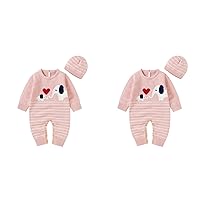Zip up Girls Hoodie Cotton Cartoon Striped Knitted Sweater Romper Jumpsuit Hat Outfits Toddler Girl Sweater