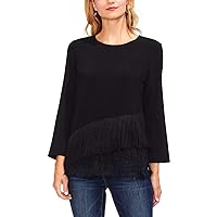Vince Camuto Womens Tiered Fringe Pullover Blouse