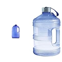 New Wave Enviro 1 Gallon Square BPA Free Bottle with Screw Top Lid and Integrated Handle, Space Saving Design, Ideal for Gym and Outdoor Life, Blue & Iconic 1 Gallon BPA Free Water Bottle (Round)