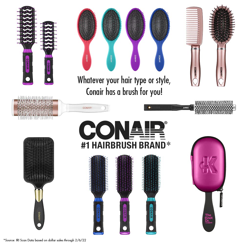 The Knot Dr. for Conair Hair Brush, Wet and Dry Detangler, Removes Knots and Tangles, For All Hair Types, Black / White Floral