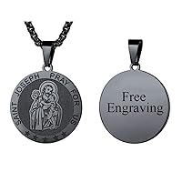 FaithHeart Saint Christopher/Jude/Joseph/Anthony/Thomas/Benedict/Patrick Necklace for Men, Stainless Steel Catholic Patron Saints Medal Jewelry Blessings Amulet Necklaces, Customize Available