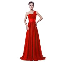 Women's Chiffon One Shoulder Bridesmaids Evening Dresses Red 3XL