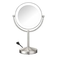 Lighted Makeup Mirror, LED Vanity Mirror, 1X/10x Magnifying Mirror, Corded in Satin Nickel Finish