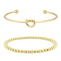 Bangle Cuff Bracelet Set for Women 14K Gold Plated/925 Sterling Silver Plated Bracelet Stack Adjustable Tennis/Beaded/Paperclip/Cuban Link Chain Bracelets Jewelry Accessories for Women Girls