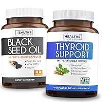 Thyroid Support & Black Seed Oil (1-Month Supply) Black Seed Thyroid Boost - Thyroid Support (60 Capsules) Health Supplement & Black Seed Oil (60 Capsules) Cold-Pressed Nigella Sativa - Non-GMO