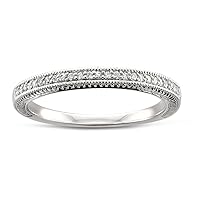 14k White Gold Round Diamond Milgrain Vintage Bridal Wedding Band Ring (1/8 cttw, H-I, I1-I2)