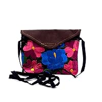 Mini Multicolored Floral Embroidered Vegan Leather Suede Slim Envelope Purse Crossbody Bag - Womens Handmade Accessories