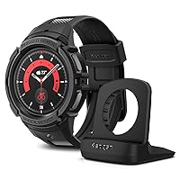 Spigen Rugged Armor Pro Designed for Samsung Galaxy Watch 5 Pro Band with Case Protector 45mm (2022) and S353 Designed for Galaxy Watch5 Charger Stand (40, 44mm) / Galaxy Watch5 Pro 45mm Stand