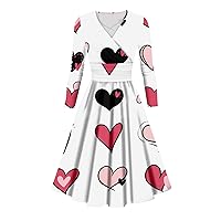 Women's Summer Dress Fashion Casual Valentine's Day Print Long Sleeve V-Neck Sexy Dress Formal, S-5XL