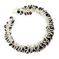 Natural Garnet Bracelet For Women Party Style Sterling Silver Handmade Jewelry L 6.5-8 IN