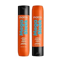 Matrix Mega Sleek Shampoo and Conditioner Set | Controls Frizz Leaving Hair Smooth & Shiny | Nourishes with Shea Butter | For Dry, Damaged Hair | Packaging May Vary