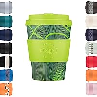 Ecoffee Cup 12oz 350ml Reusable Eco-Friendly 100% Plant Based Coffee Cup with Silicone Lid & Sleeve - Melamine Free & Biodegradable Dishwasher/Microwave Safe Travel Mug, Bloodwood