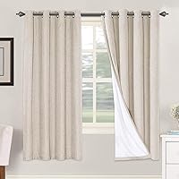 H.VERSAILTEX 72 inch Blackout Curtains, 100% Absolutely Blackout Thermal Insulated Textured Linen Look Curtain Draperies Anti-Rust Grommet Linen Curtains Blackout, 2 Panels, Natural