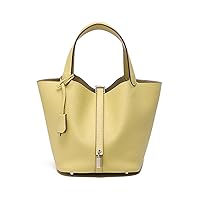 Genuine Leather Soft Bucket Bag for Women Fashion Lock Design Handbags Vegetable Basket Satchel with Top Handle Bags