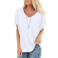 Flowy Tops for Women Boho Dolman Sleeve Tshirts V Neck Summer Tops White Casual XL