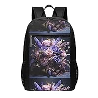 Lavender Bouquet Print Simple Sports Backpack, Unisex Lightweight Casual Backpack, 17 Inches