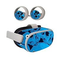 MIGHTY SKINS Skin Compatible with Oculus Quest 2 - Blue Skulls | Protective, Durable, and Unique Vinyl Decal wrap Cover | Easy to Apply, Remove, and Change Styles | Made in The USA (OCQU2-Blue Skulls)