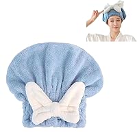 Super Absorbent Hair Towel Wrap for Wet Hair, Microfiber Hair Drying Towel Cap, Quick Dry Hair Towel Cap with Bow-Knot (Blue)