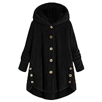 Women's Casual Warm Coat Jacket Plus Size Hooded Loose Pullovers Winter Open Front Fleece Coat Outwear With Pockets
