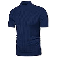 QZH.DUAO Men's Mock Turtleneck Knit Sweater Short Sleeve Pullover Sweaters with Twist Patterned