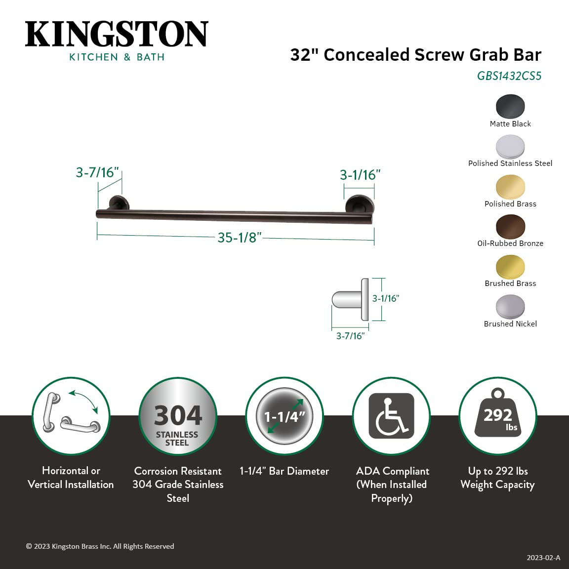 Kingston Brass GBS1432CS8 Berwyn Grab Bar, Brushed Nickel