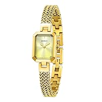 BERNY Gold Watch for Women Dainty Quartz Bracelet Watch Ladies Rectangle Mini Wrist Watches Small Fashion 3ATM Waterproof All Stainless Steel Detachable Watch Band