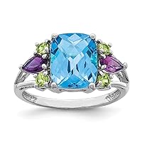 925 Sterling Silver Light Swiss Blue Topaz Amethyst and Peridot Ring Measures 2mm Wide Jewelry for Women - Ring Size Options: 10 5 6 7 8 9