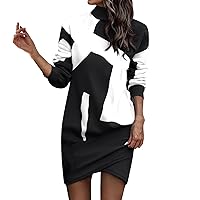 XJYIOEWT Cotton Summer Dresses for Women 2024 Plus Size, Ladies Turtleneck Long Sleeve Print Dress Package Hip Irregula