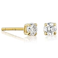 14k Gold Made with Cubic Zirconia Solitaire Round Stud Earrings