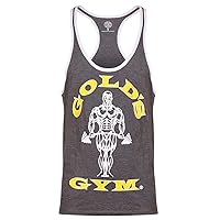 Gold's Gym 2016 Muscle Joe Contrast Stringer Vest Mens Fitness Training Gym Y-Back Tank Top Grey Marl/White XXL
