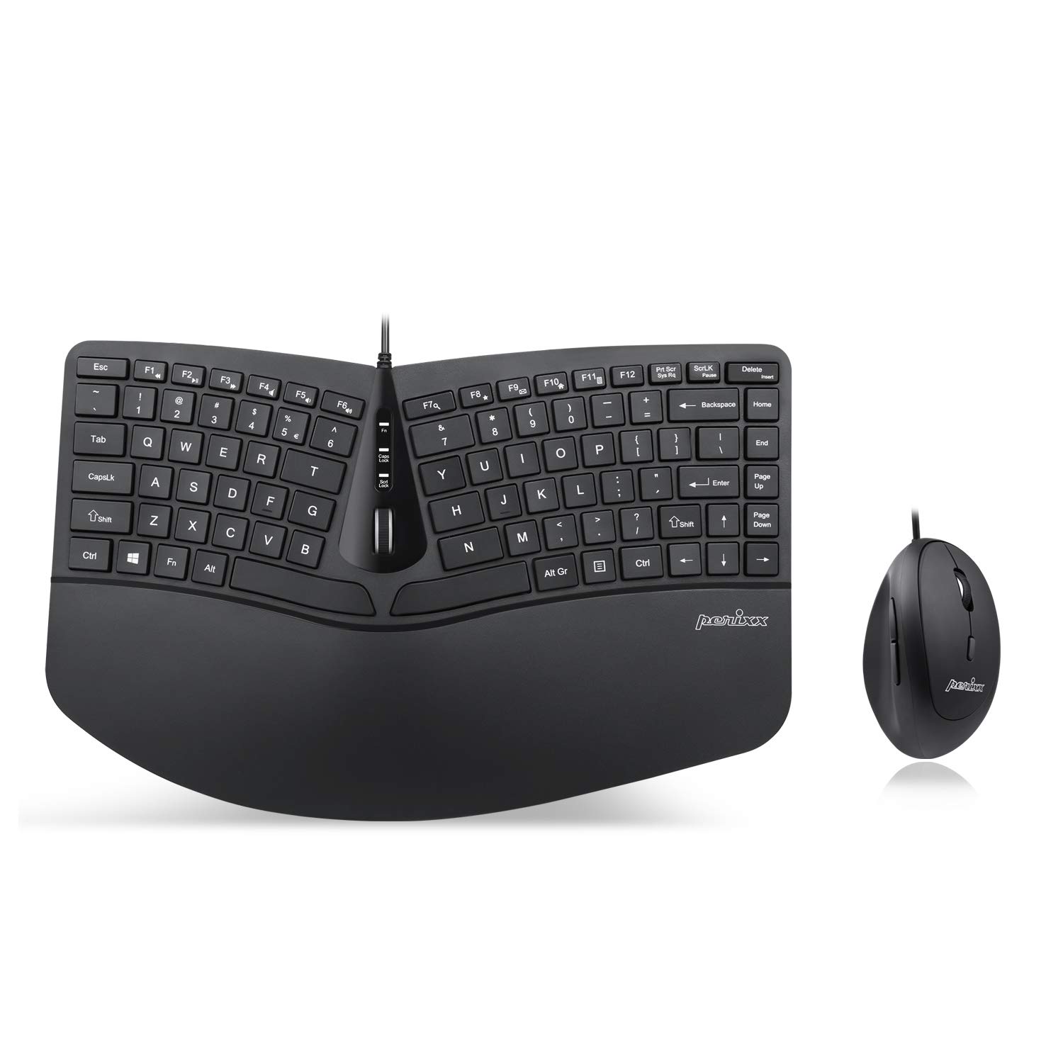Perixx PERIDUO-406, Wired Mini Ergonomic Split Keyboard and Vertical Mouse Combo - Adjustable Palm Rest - Tilt Scroll Wheel - Membrane Low Profile Keys - Numeric Keypad not Included, US English Layout