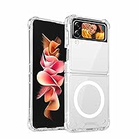 Magnet Case for Galaxy Z Flip 3 5G,Crystal TPU+PC Acrylic Anti-Drop Shockproof with Built-in Magnet Wireless Charger Phone Case for Samsung Galaxy Z Flip 3 5G,2021 (Clear)
