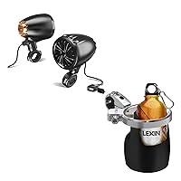 LEXIN Q3 Motorcycle Speakers, Bundle with C4 Motorcycle Cup Holder for Harley Davidson, Aluminum Large Drink Holder