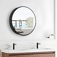 Voohek 24 Inch x 24 Inch Round Medicine Mirror, Metal Framed, Wall Mount Farmhouse Cabinet, 24x24 inch, Black