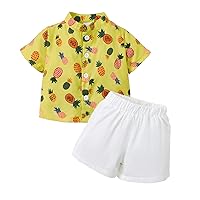 Baby Girl Ruffle Set Newborn Infant Baby Unisex Spring Summer Pinapple Print Cotton Shirt Short (Gold, 9-12 Months)