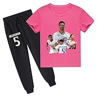Real Madrid Short Sleeve T-shirts and Sweatpant Sets-Boy Crewneck Casual Tops for Summer