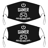 Funny Gamer One More Level Gaming Controller Kids Face Mask Set of 2 with 4 Filters Washable Reusable Adjustable Black Cloth Bandanas Scarf Neck Gaiters for Adult Men Women Fashion Designs