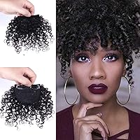 Afro Kinky Curly Bang Fake Fringe Clips In Bangs Human Hair Extension Natural Black Short Jerry Curly Hair Bangs Clips In Hairpieces For Women Human Hair Bangs