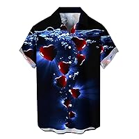 Valentine's Day Hawaiian Shirt for Men Casual Short Sleeve Button Down Shirts Vacation Dating Heart 3D Printed Tops