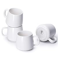 Teocera Porcelain Coffee Mugs Set of 4-12 Ounce Cups with Handle for Hot or Cold Drinks like Cocoa, Milk, Tea or Water - Smooth Ceramic with Modern Design, White