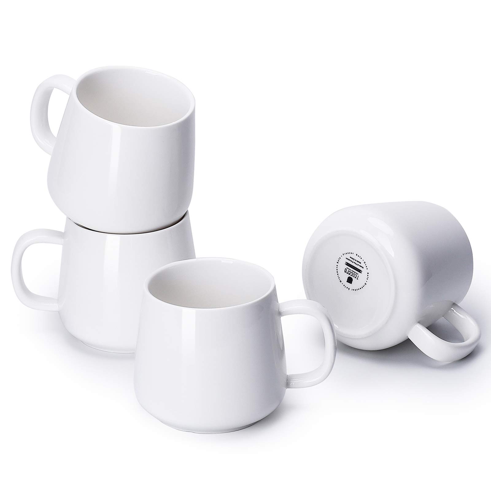 Porcelain Coffee Mugs Set of 4-12 Ounce Cups with Handle for Hot or Cold Drinks like Cocoa, Milk, Tea or Water - Smooth Ceramic with Modern Design, White