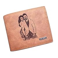 Personalized Mens Custom Photo Wallet Leather Wallet Mens Gift Father Day Gift(Light Brown Single Side