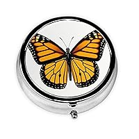 Pill Organizer Monarch Butterfly Round Pill Box 3 Compartment Fashion Medicine Pill Case Portable Travel Pill Case Metal PillBoxs for Pocket Purse Office Travel