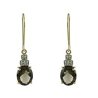 Smoky Quartz Oval Shape Gemstone Jewelry 10K, 14K, 18K Yellow Gold Drop Dangle Earrings For Women/Girls