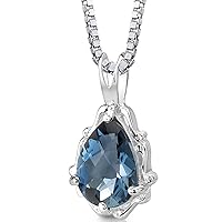 PEORA London Blue Topaz Teardrop Pendant Necklace 925 Sterling Silver, Genuine Gemstone Birthstone, 2.25 Carats Pear Shape Vintage Style Solitaire, 10x7mm with 18 inch Chain