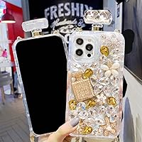 Victor Compatible with Galaxy S22 Ultra Bling Case for Women Girls Luxury 3D Sparkle Glitter Diamond Crystal Rhinestone Case Cute Shiny Gemstone Perfume Bottle Flower Design Shockproof Cover (Gold)