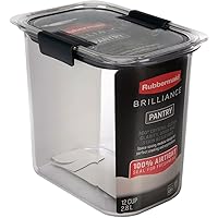 Rubbermaid Brilliance Airtight Food Storage Container for Pantry with Lid for Flour, Sugar, and Rice, 12-Cup, Clear